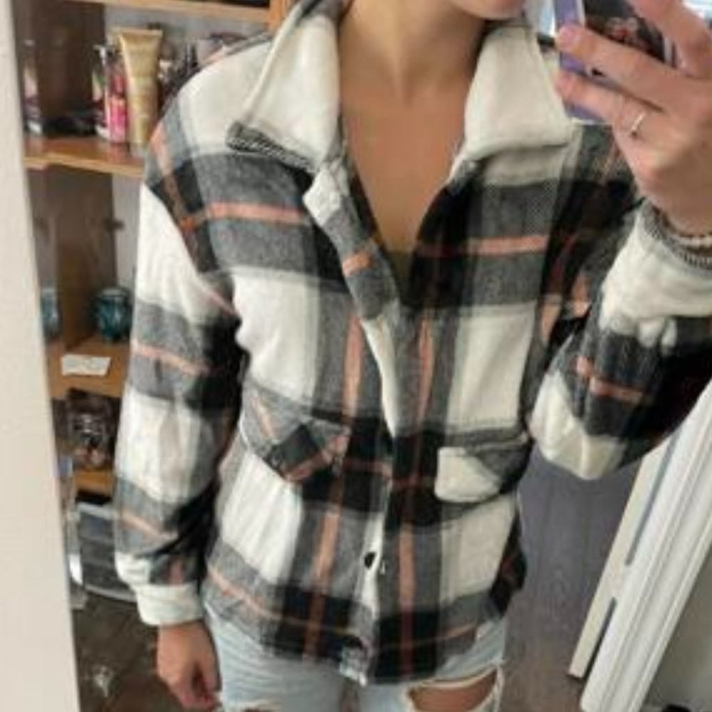 White black oversized plaid jacket shacket - Picture 5 of 8